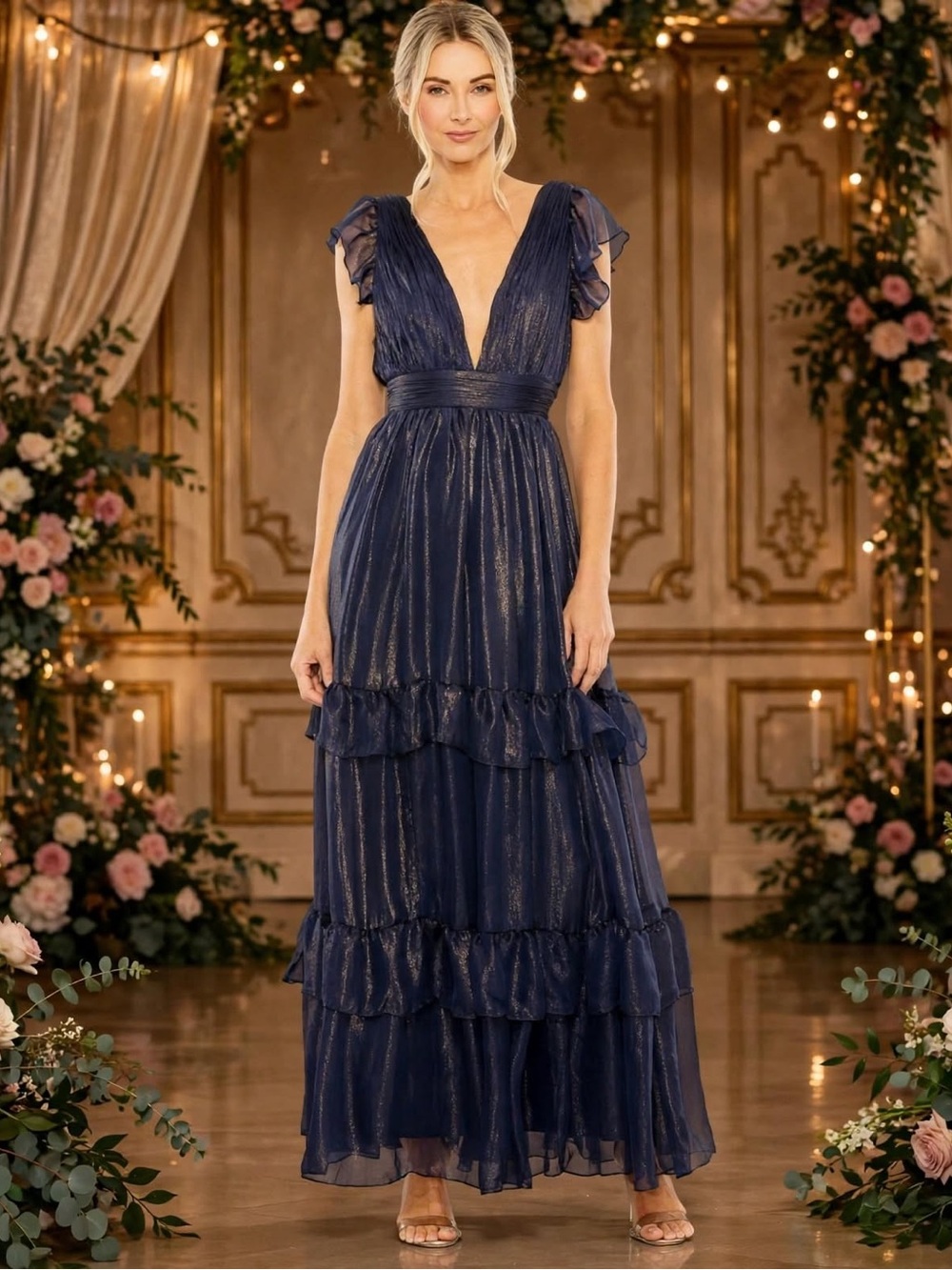 Mac Duggal 49742 Plunging Neckline Ruffle Dress size 8